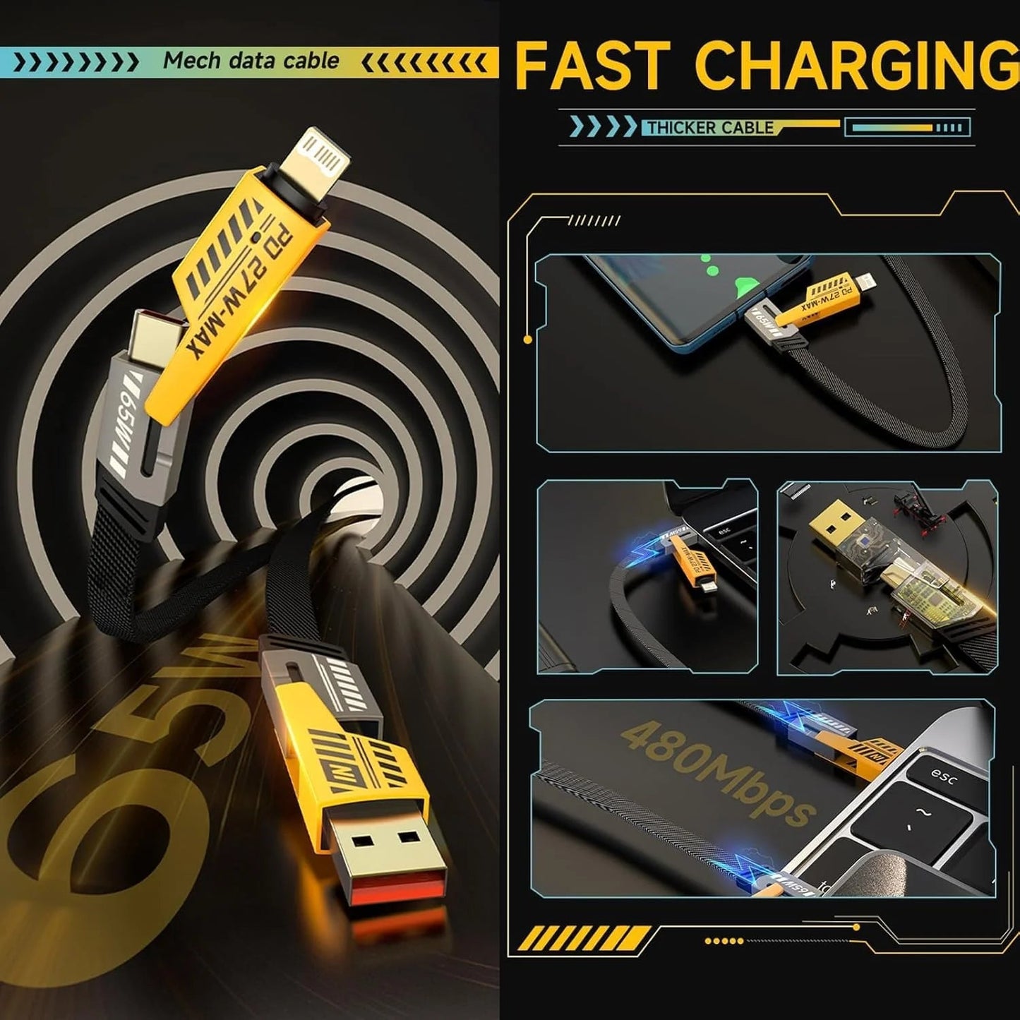 TurboCharge Pro 65W Fast Charging Cable | Gold-Plated | LED Indicator