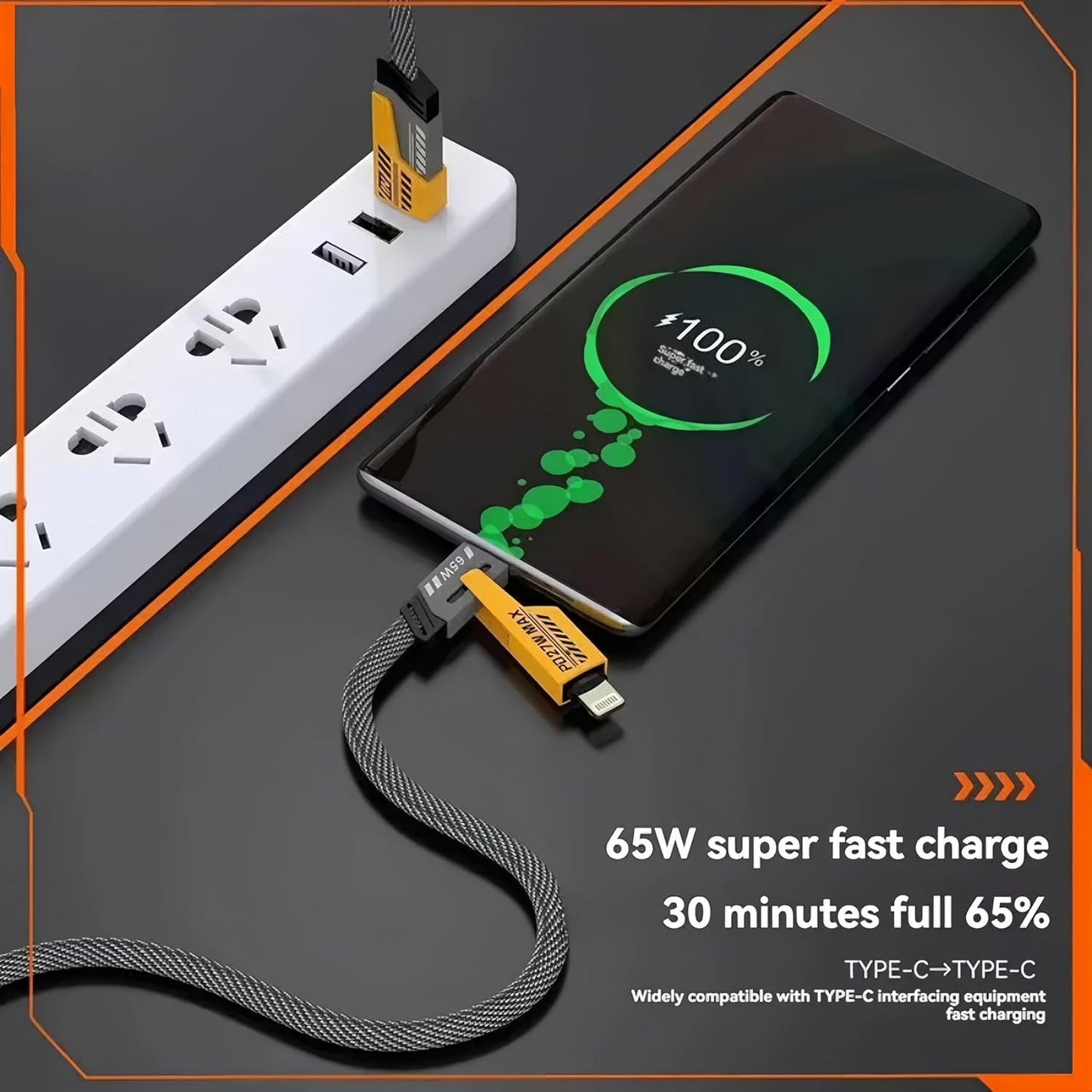 TurboCharge Pro 65W Fast Charging Cable | Gold-Plated | LED Indicator
