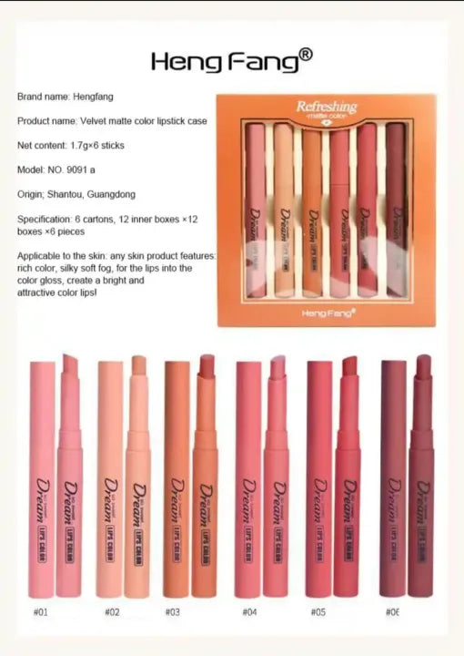 Hengfang Matte Lipstick Set – 6 Pieces