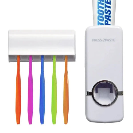 Toothpaste Dispenser with Wall-Mounted Toothbrush Holder