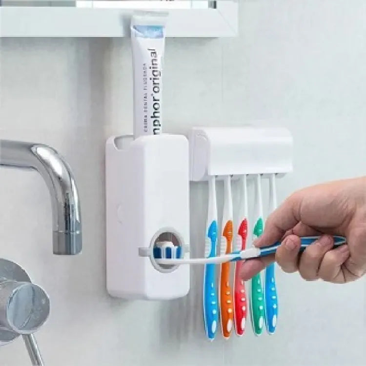Toothpaste Dispenser with Wall-Mounted Toothbrush Holder