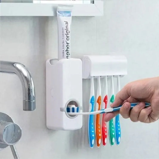 Toothpaste Dispenser with Wall-Mounted Toothbrush Holder