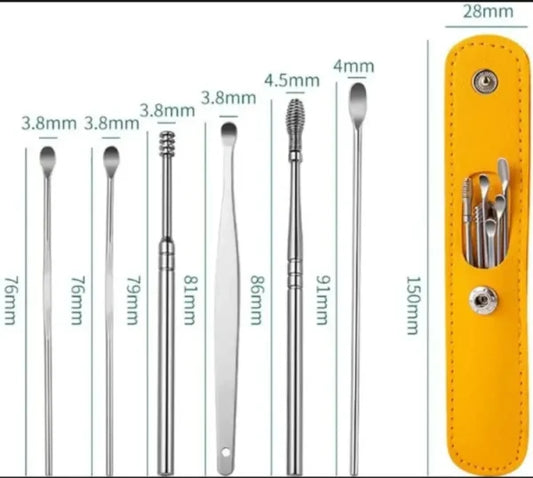 6 in 1 Stainless Steel Ear Cleaning Kit with Travel Case